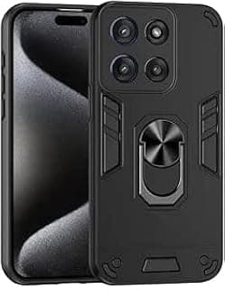 جراب متوافق مع موتورولا Moto edge 60 plus، غطاء مزدوج الطبقات مضاد للصدمات مع حلقة دوارة 360 درجة ومغناطيس (اسود)