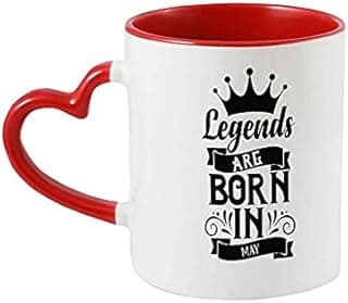 مج قهوة بمقبض على شكل قلب من آي كرافت | تصميم مطبوع - «Legends are Born in May» | مج أنيق | أفضل هدية للأصدقاء والرفاق الرائعين - 325 مل