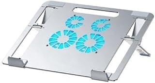 حامل لابتوب وتابلت من الألومنيوم Z23A مع 4 مراوح تبريد، منافذ مخرج USB مزدوجة، ارتفاع قابل للتعديل مريح للابتوب والتابلت (8-15.6 بوصة) | فضي