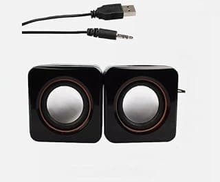 مكبر صوت للكمبيوتر بتصميم مضغوط وصوت قو مع، USB سلكي ومقبس صوت، 2 قطعة، أسود