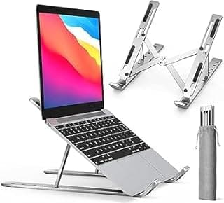 Laptop Stand, Computer Tablet Riser Stand, 6 Angles Adjustable Aluminum Ergonomic Foldable Laptop Stand Compatible with MacBook, iPad, HP, Dell, Lenovo 10-15.6 Inch, Silver