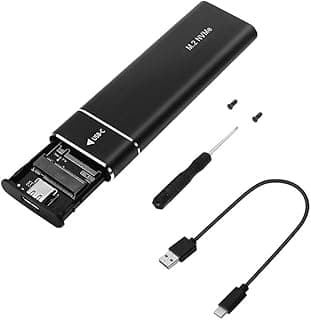 حاوية ذاكرة مستديمة SSD M.2 لمنفذ USB 3.1 وسرعة 10Gbps، غلاف خارجي من الالومنيوم لمنفذ الملحقات الإضافية السريع M-Key SSD مع كابل USB-C، أسود