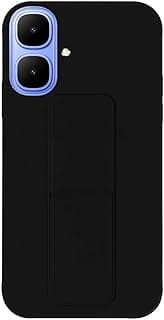 جراب ظهر بمسند لهاتف INFINIX SMART 10 مع حامل مغناطيسي للسيارة، سيليكون ناعم، مسند أفقي ورأسي، حزام معصم، حماية كاملة ومضاد للبصمات (أسود)