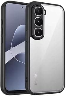 Hybrid Clear Back Case Compatible with Infinix Hot 60 / Hot 60i, Non-Yellowing Hard Acrylic Back with Black Frame and Super Camera Protection, Shockproof Cover - Clear/Black