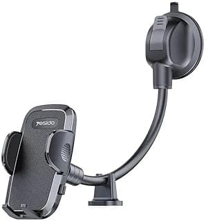 V Volt C140 Car Phone Holder, Glass or Dashboard Mount, Strong Spring Clamp, 360° Rotation, Movable Arm, Safe and Comfortable Driving Phone Stand