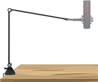 BOMGE Microphone Boom Arm Mic Stand Adjustable Clip Studio Suspension Scissor Arm Mount for Blue Snowball, ICE, Blue Yeti ,Radio Broadcasting and Game (white) (black)