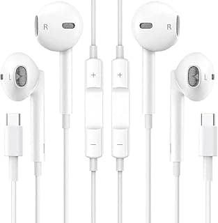 سماعات اذن سلكية بمنفذ USB C، متوافقة مع ايفون 16/15 برو، ايباد برو اير ميني، سامسونج جالكسي S24/S23/S22/S20/FE/الترا A53/A54/A55، هواوي P70/60، جوجل بيكسل، شاومي [مجموعة من قطعتان]