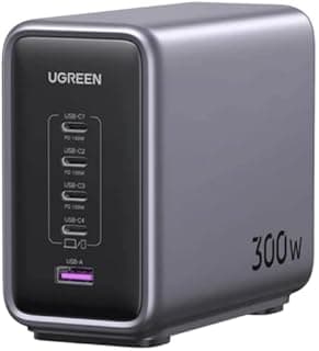 شاحن حائط نيكسود 300 وات جان CD333-90904 - محول شحن سريع بـ 5 منافذ مع 4 منافذ USB-C (PD 140 وات/100 وات) و1 USB-A (QC18W/SCP22.5W) من يوجرين، رمادي