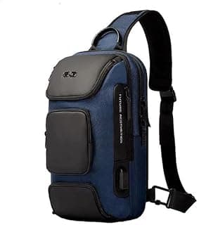 Sports Crossbody Shoulder Bag - Daily Use - Fits Small Laptop 13 Inch - Unisex Adult - Leather & Canvas WaterProof - Navy