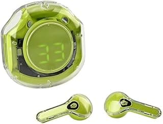 In-Ear Wireless Bluetooth Touch Headset, Slightly Noise Reduction and Built-in Microphone, Digital Display, Loud Listening Sound, Transparent Charging Box, New Version Charging Type C (Green)