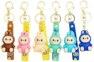 6 Pieces Cartoon Character Keychain, Multicolor Plastic