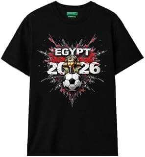 Egypt 2026 Football T-Shirt, Black, Graphic Print, Pharaoh Soccer Theme Size (L)