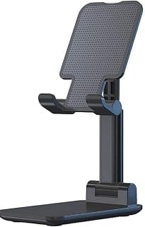 QUEST Foldable Phone Stand – Adjustable Aluminum Holder for Mobile Phones and Tablets, Desktop Stand for Home, Office and Study, Black - 1 Piece