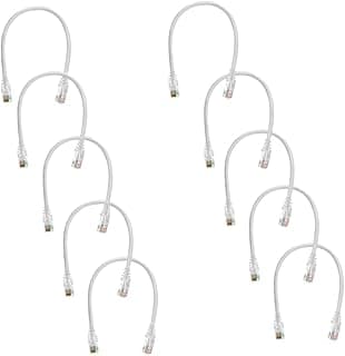 عدد 10 قطع كابل شبكة OHM Cat 6 نحاس نقي 100% بطول 25 سم - كابلات إيثرنت للراوتر والشبكات (أبيض)
