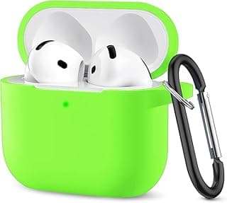 جراب سيليكون ناعم حماية كاملة مع ميدالية مفاتيح مدمجة متوافق مع Airpods 3 تصميم أنيق للرجال والنساء، مقاوم للخدش والصدمات (أخضر ليموني)