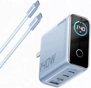 شاحن من أنكر بمنفذ USB متوافق مع أجهزة آي أو إس بـ 4 منافذ بقوة 140 واط مع شحن سريع وتقنية GaN وتحكم باللمس