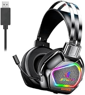 For JERTECH HG02 USB Gaming Headset Lightweight - Surround Sound & 50mm Drive - RGB Colorful Lighting – Skin Comfort – Flixable Noise Reduction Mic – For PC & PS4 | Black