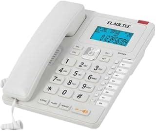 هاتف ارضي لاسلكي 929BE من العدل تيك - شاشة LCD، صوت واضح، اشارة طويلة المدى، هاتف منزلي ومكتبي سهل الاستخدام، ابيض