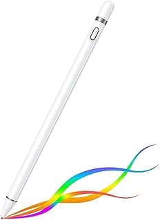 قلم تاتش اكتيف عالمي MIXOO، رأس دقيق 1.5 ملم، قابل لإعادة الشحن USB-C، مؤشر LED، للايفون، اندرويد، ويندوز، هارموني او اس، مناسب للكتابة والرسم (أبيض)