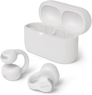 TAQ2000WT Ear Cuff Style True Wireless Open Ear Multipoint Bluetooth Earbuds - 28 Hours Playtime, Pocket-sized charging case, Clear calls, Ideal for commuting and exercise - White