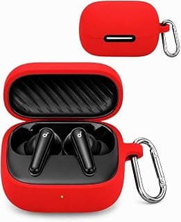 Silicone Case with keychain for Anker Soundcore Airpods R60i NC, Red Color
