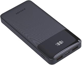 باور بانك من جي-باور سعة 10000 مللي أمبير بتقنية ليثيوم بوليمر ومنافذ USB و تايب-C مع شاشة LED وشحن سريع للهواتف و التابلت، أسود