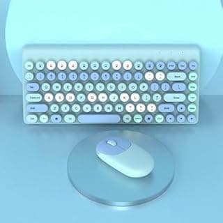 مجموعة لوحة مفاتيح وماوس لاسلكية ملونة من FV-W10 | العربية/EN ريترو الآلة الكاتبة Keycap | الراقية| أزرق