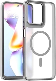 جراب موبايل Moto Edge 60 Fusion 5G، ظهر مطفي، مضاد للصدمات، مصنوع من مادة هجينة TPU وبولي كربونات (رمادي)