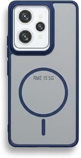 جراب مطفي لهاتف Realme 15 5G مع حماية للكاميرا، غطاء نحيف مضاد للصدمات، حلقة مغناطيسية ديكورية (لا يدعم الشحن اللاسلكي) (أزرق)