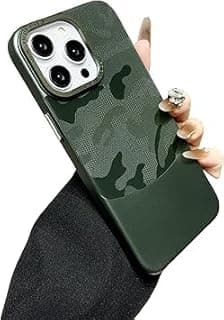 Fekra Luxury Camouflage Hard PC Case For iPhone 14 pro Metal Lens protection Matte shockproof Back cover (Pine green, iphone 14 pro)
