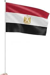 علم مصر مع شعار النسر الذهبي علم وطني بعمود أبيض 3 قطع مقاس (50x30)