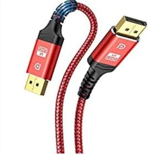 كيبل منفذ عرض 2 متر (احمر)، سنو كيدز 4K DisplayPort الى منفذ عرض 1.2 [4K@60Hz، 2K@165Hz، 2K@144Hz]، كيبل 1.2 DP الى DP مطلي بالذهب مغطى بالنايلون عالي السرعة للابتوب والكمبيوتر وشاشة الالعاب