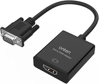 محول ONTEN VGA إلى HDMI، بدقة 1080P (ذكر إلى أنثى) للكمبيوتر، اللابتوب، الشاشة، جهاز العرض، HDTV مع كابل صوت وكابل USB (أسود)