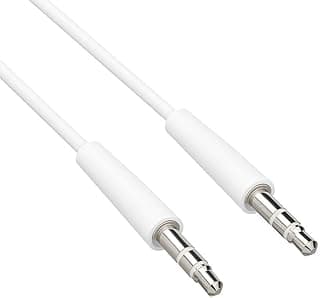 كابل صوت ايه يو اكس طراز KX 3047 بقطر 3.5 ملم بمنفذ ستيريو مزدوج (ذكر إلى ذكر) من انكاكس، بطول 1 م، لون أبيض