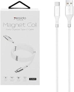 CA61 Magnet Coil USB to Type-C Cable 1M – Fast Charging 2.4A and Data Transfer with Magnetic Regulator, White