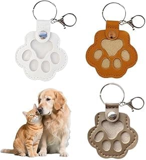 BIGTHREE 3 Pcs Pet Paw Shaped Leather Keychain, PET Hair Collector Keychain, Pet Memorial Keychains, Handmade Key Holder For Collecting Cat And Dog Hair