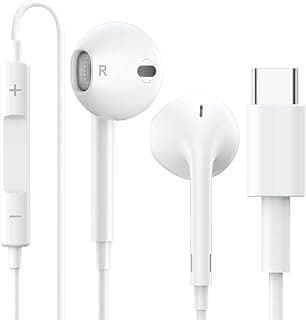 Wired in-Ear Headphones with Type C Connector, Noise Cancelling Mic Stereo Sound Compatible with iPhone 15, Samsung S23, Android, iPad Pro and Most USB C Devices