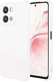 Oppo A6 Pro Shockproof Liquid Silicone Back Case Cover with Fur Lined Interior and Full Camera Cover for Oppo A6 Pro (White)