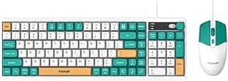 لوحة مفاتيح وماوس للألعاب KM650 بإضاءة RGB، بسلك عبر USB، حروف عربي/إنجليزي ومقبض، ماوس 1200 DPI، أزرار وسائط متعددة بتخطيط كيبورد نوع كويرتي، لأجهزة الكمبيوتر وMac وويندوز من فاوندر، أخضر/ أبيض