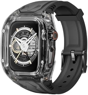 Strap with Clear Case Compatible for Apple Watch 49mm, Men Rugged Case Protective Bumper Cover with TPU Band for iWatch Series 9 8 SE2 7 6 SE 5 4 (Black)