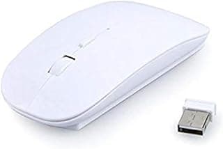 ماوس ضوئي لاسلكي 2.4 جيجاهرتز مع مستقبل USB، أبيض