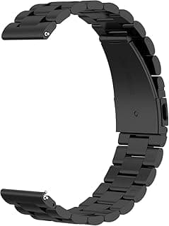 Wear-Resistant Stainless Steel 22mm Strap for Amazfit Bip 5 Unity Smartwatch, Durable Metal Replacement Bracelet Band - Black