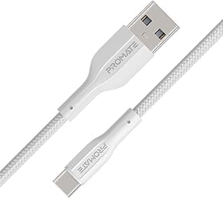 كابل شحن USB إلى USB-C من بروميت من السيليكون المتين مع شحن سريع 2 أمبير، مزامنة بيانات 480 ميجابايت في الثانية، سلك مضاد للتشابك بطول 1 متر وعمر افتراضي طويل 10000 مرة لجالاكسي S22 واي باد اير، أبيض