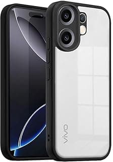 جراب حماية هايبرد مضاد للصدمات لموبايل فيفو V60 5G - اطار اسود، ظهر شفاف، حماية عدسة الكاميرا، بولي يوريثين حراري مضاد للاصفرار، غطاء نحيف ومتين