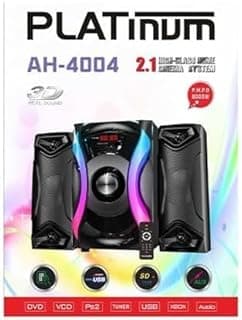 نظام صب ووفر منزلي 2.1 من Platinum موديل AH-4004 مع بلوتوث، USB، كارت SD و AUX، ريموت كنترول، 3 قطع، صوت بيس قوي