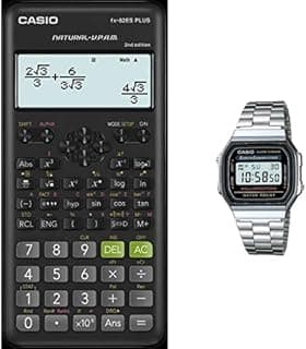 FX-82ESPLUS-2WDTV Digital Calculator - Black with Casio A168WA Silver Bracelet Watch