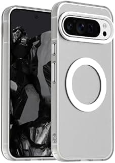 جراب (متوافق مع Google Pixel 9 Pro XL) شحن مغناطيسي، نحيف جداً ومضاد للصدمات، جراب حماية من السيليكون الشفاف و TPU (أبيض)