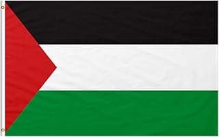 علم فلسطين من لونجيفيا مقاس 1.50 متر × 90 سم مع 2 فتحة - لون أخضر وأبيض وأسود وأحمر - مقاوم للطقس للأحداث الوطنية