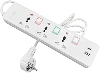 E-Train Power Strip 16A 3 Output Plugs + 1 USB + 1 Type-C 2.4A - 1.5m With On-Off Switch PS074 - White