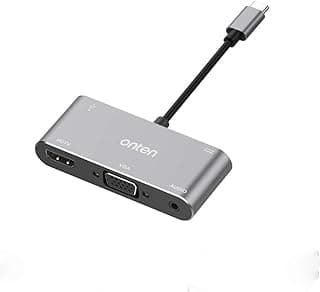 محول USB نوع سي الى HDMI VGA وUSB متوافق مع ثاندربولت 3 4K وVGA ماك بوك برو - ايباد 2018 M1 اير فضي من اونتين